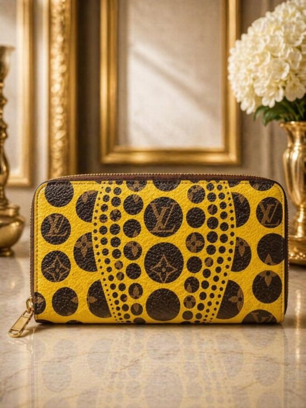 Authentic Louis Vuitton Yayoi Kusama Zippy Wallet Yellow Monogram Dots